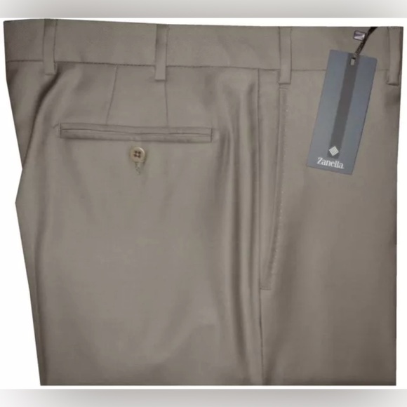 $395 NEW SZ 42 ZANELLA PANTS DRESS DEVON SOLID TAN TAUPE SUPER 120'S WOO…
